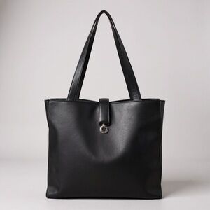 🖤 Ralph Lauren Black Leather Tote Bag Classic Minimalist Shoulder Purse